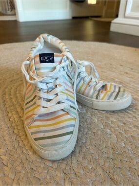 J. Crew Pastel Striped Canvas Sneakers in Mint, Peach, Yellow & Light Gray